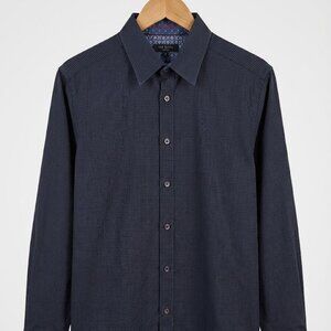 Ted Baker London Men's Dark Blue Check Button-Up Shirt - Size 4 (Medium)